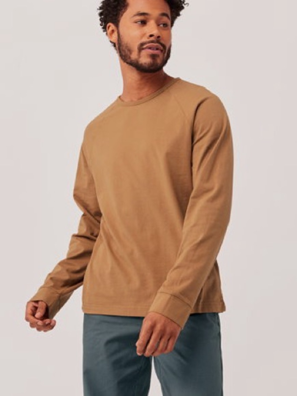 Pact Men's Vintage Long Sleeve Raglan Tee Camel Large L